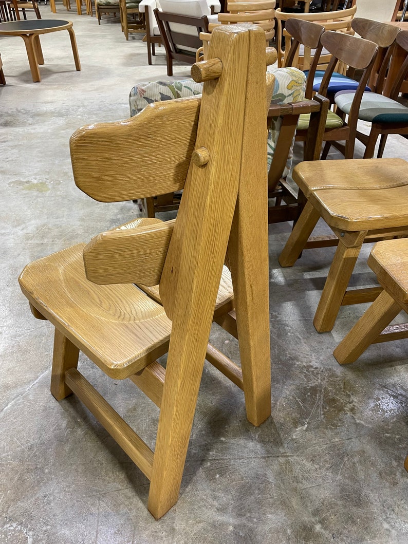 Brutalist Primitive Spanish Oak Mid Century Dining Chairs image 2