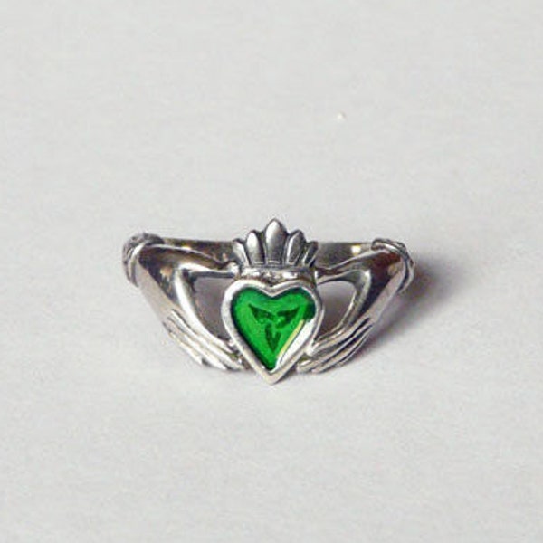 Silver enamel Claddagh ring, handmade sterling silver Claddah ring, vitreous enamel Claddagh ring