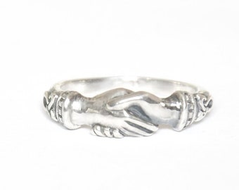 Handcrafted Sterling Silver Fede Ring - Ancient Roman Handshake Design for Engagement, Friendship, Promise