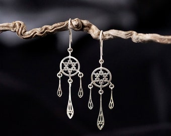 Gothic Dreamcatcher Earrings – Handmade Sterling Silver with Rose Window & Star Motif