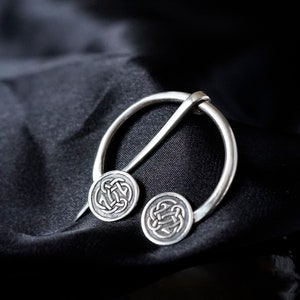 Fantasy penannular silver fibula brooch with celtic knots, history inspired kilt pin.