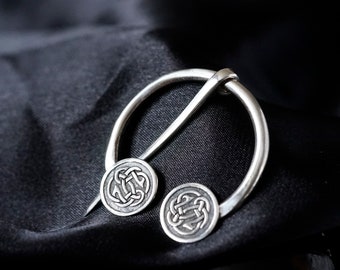 Celtic knot sterling silver penannular brooch, Scottish medieval Fibula, viking style pin