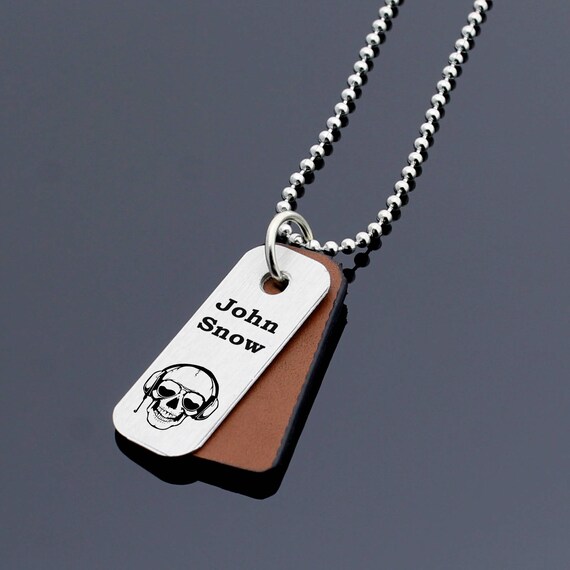 Personalized Leather Necklace, Personalized Mens Necklace, Skull