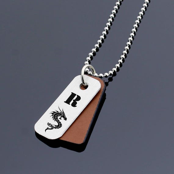 Personalized Initial Necklace, Mens Dragon Necklace, Mens Initial