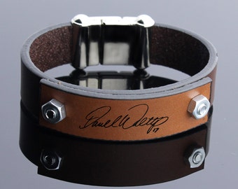 Personalized Leather Bracelet, Custom Handwriting Bracelet, Actual Handwriting, Fathers Day Gifts, Personalized Jewelry, Engraved Bracelet