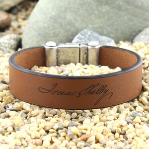 Handwriting Bracelet, Personalized Signature Bracelet, Engraved Bracelet, Custom Handwriting, Leather Handwriting Bracelet, Gift for Him