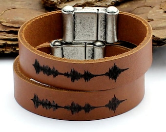 Couple Sound Wave Bracelet, Engraved Leather Bracelet, Matching Bracelet, Personalized Gift, Voice Recording, Keepsake Gift, Mementos Gift