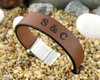 Personalized Initials Bracelet, Customized Bracelet, Letter Bracelet, Anniversary Gifts, Engraved Leather Bracelet, Cuff Bracelet, Gift Idea
