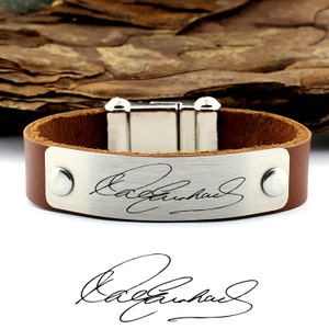 Personalized Handwriting Bracelet, Actual Handwriting, Signature Bracelet, Leather Cuff Bracelet, Custom Handwriting, Handwriting Jewelry