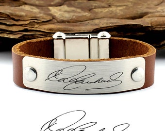 Personalized Handwriting Bracelet, Actual Handwriting, Signature Bracelet, Leather Cuff Bracelet, Custom Handwriting, Handwriting Jewelry