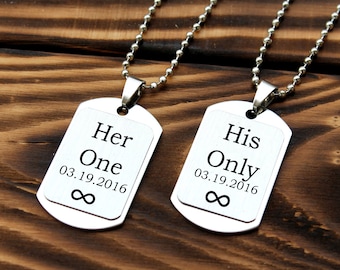 Couples Necklace, His only her one necklace, his hers necklace, couples necklace set, Matching Couple Necklaces, 2 necklaces, customize gift