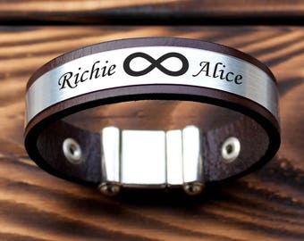 Personalized infinity Bracelet, custom name Bracelets, anniversary bracelet, Leather Bracelet, Custom Cuff Bracelet, Mens gift, custom gifts
