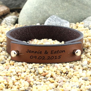 Personalized Bracelet, Leather Cuff Bracelet, Customized Bracelet, Name Bracelet, Anniversary Bracelet, Engraved Leather Bracelet, Mens Gift