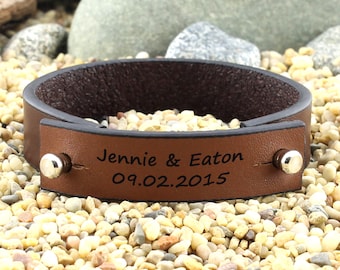 Personalized Bracelet, Leather Cuff Bracelet, Customized Bracelet, Name Bracelet, Anniversary Bracelet, Engraved Leather Bracelet, Mens Gift