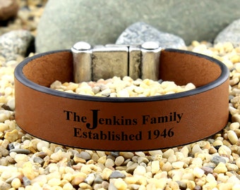 Personalized Family Bracelet, Engraved Leather Bracelet, Anniversary Gift, Husband Gifts, Custom Bracelet, Keepsake Bracelet, Mementos Gifts