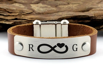 Pulsera infinita personalizada, pulsera de iniciales, pulsera de cuero personalizada, pulsera de hombres, pulsera de corazón, regalo de cumpleaños, regalo personalizado