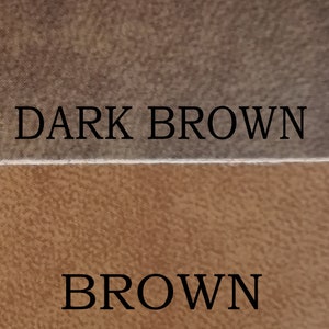 May include: Image featuring two sections of fabric. The top section is dark brown, and the bottom section is brown. The words "DARK BROWN" and "BROWN" are printed in black, centered on each section.