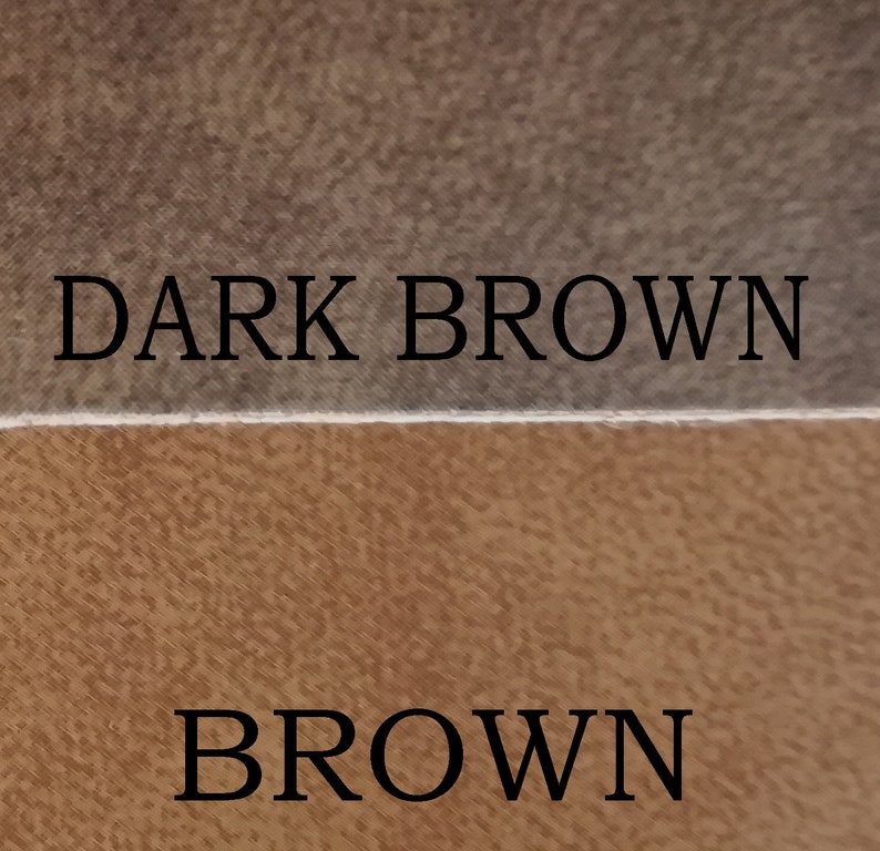May include: Image featuring two sections of fabric. The top section is dark brown, and the bottom section is brown. The words "DARK BROWN" and "BROWN" are printed in black, centered on each section.