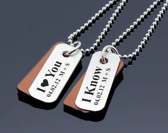 Paare Halskette, Paare Schmuck, passende Halskette, personalisierte Schmuck, Paare Set, personalisierte Geschenke, Paare Geschenk, ich liebe dich, ich kenne