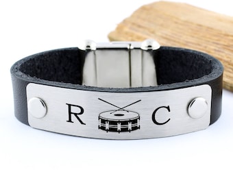 Drummer gifts, drum bracelet, drummer jewelry, musician bracelet, personalized drummer gift, mens initial bracelet, rocker bracelet, mengift