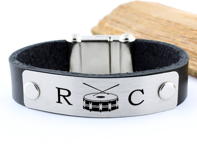 Drummer gifts, drum bracelet, drummer jewelry, musician bracelet, personalized drummer gift, mens initial bracelet, rocker bracelet, mengift