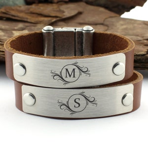 Personalized Couples Bracelet, Matching Initial Bracelet, Monogram Leather Bracelet, Monogram Jewelry, Personalize Gift, Valentines Day Gift