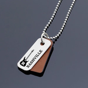 Nashville necklace, initial mens necklace, initial woman necklace, nashville pendant, guitar necklace, Nashville Tennessee Necklace, pendant