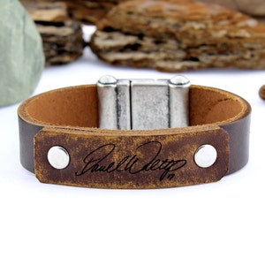 Personalized Handwriting Bracelet, Signature Bracelet, Engraved Bracelet, Custom Handwriting, Leather Cuff Bracelet, Gift for Men, Mens Gift