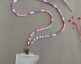 ID Holder Lanyard, ID Holder Necklace, Wrapped Cord Badge Lanyard, Badge holder, ID Holder, Wrapped id Holder, Wrapped Lanyard, id card wrap