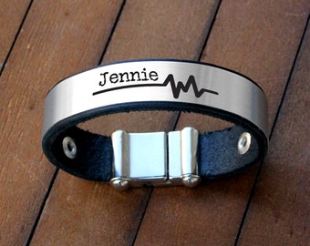 Baby Heartbeat, Personalized Leather Bracelet, Mens Personalized Bracelets, Heartbeat Jewelry, Heartbeat Bracelet, Dad Gift, Daddy Gift, EST