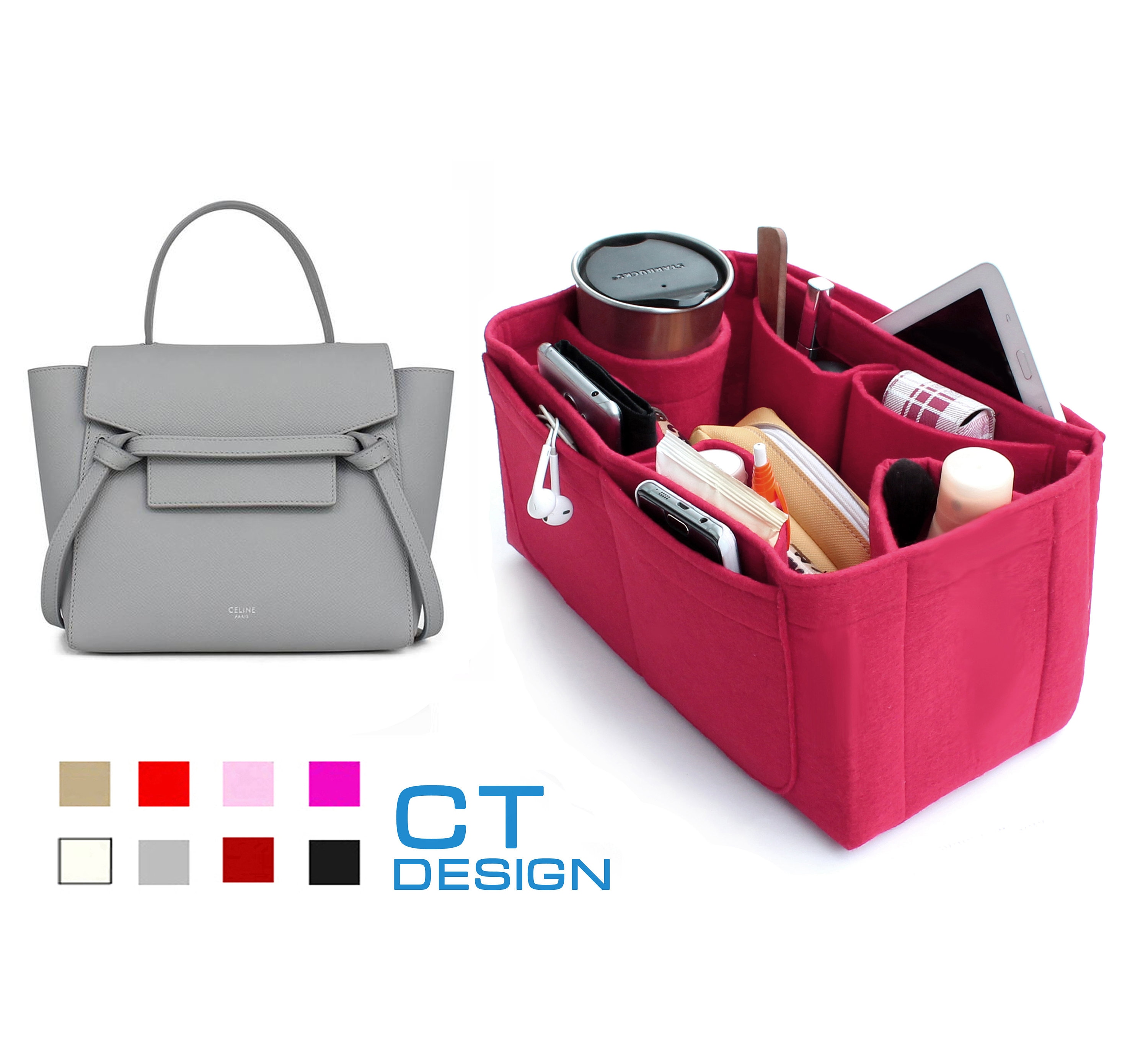 Purse Organizer for Celine Mini Belt Bag with Single Bottle Holder