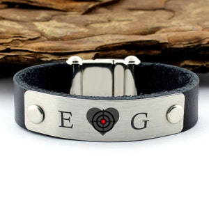 Personalized Initials Bracelet, Mens Leather Bracelet, Cristmas Gift, Unisex Bracelet, Custom Bracelet, His Hers Bracelet, Heart Bracelet