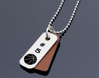 Basketbal ketting, basketbal speler cadeau, gepersonaliseerde lederen ketting, aangepaste basketbal ketting, coach cadeau, basketbal coach cadeau