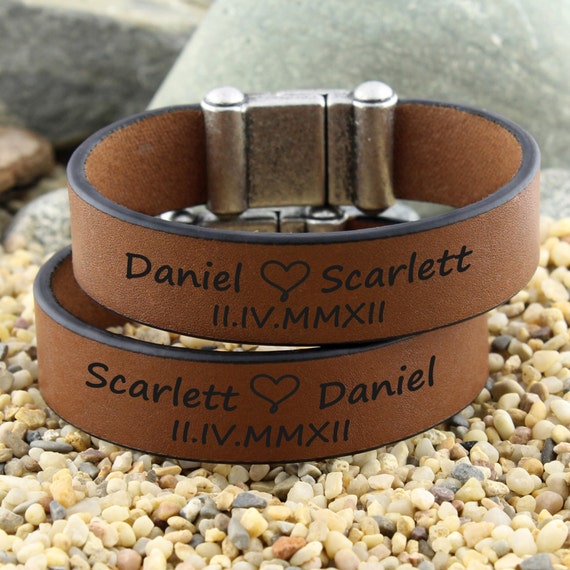 Personalized Couples Bracelet, Matching Leather Bracelet, Couples