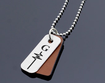 Collana di iniziali personalizzate, collana di pelle, mens regali personalizzati, collana personalizzata, regali di marito, regali anniversario, gioielli uomo