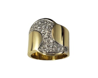 18 Karat Yellow and White Gold and Diamond Wide Band Ring Size 7 #17591
