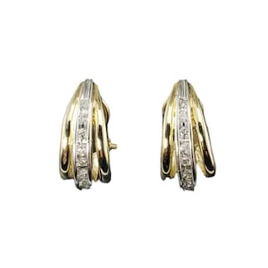 14 Karat Yellow Gold and Diamond Half Hoop Earrings #18061