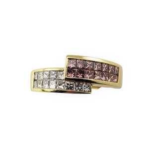 Vintage 18 Karat Yellow Gold Color Treated Pink and White Diamond Ring Size 7.5 GAI Certified #11029