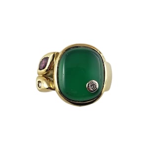Vintage Manfredi 18 Karat Yellow Gold Green Chrysoprase and Diamond Ring Size 5  #14250