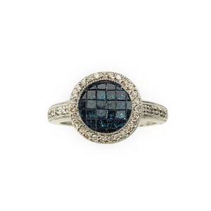 Vintage 14 Karat White Gold Blue (Color Treated) and White Diamond Ring Size 7.75 #11641
