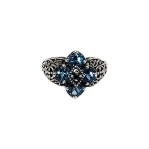 Cannes Size 7 Silver Tone Ring with Blue Stone CN [D] 925 SIGNED Sterling Silver Blue Cubic Zirconia  main image 2