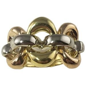 Bague à maillons entrecroisés en or tricolore 18 carats vintage, taille 7 #13823