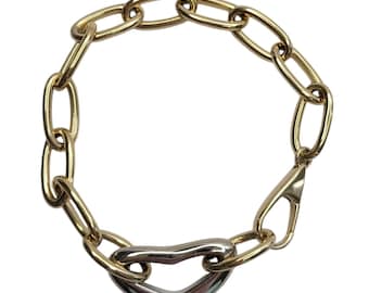 18k Two-Tone Yellow and White Gold Heart Link Bracelet #26708