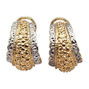 14 Karat Yellow & White Gold Trim Omega Back Earrings #20440