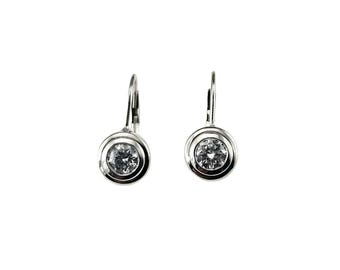 14k White Gold Bezel Set Diamond Lever Back Earrings #24937