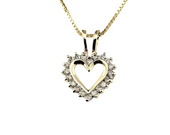 14k Yellow Gold Diamond Heart Pendant Necklace #23194