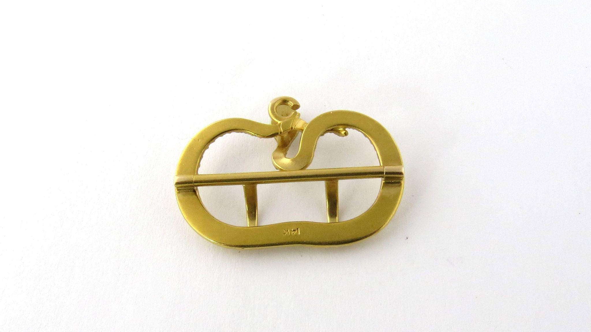 Antique Victorian 14K Yellow Gold Diamond  Emerald Snake Belt Scarf Buckle#313 Diamond & emerald snake - Gem main image 3