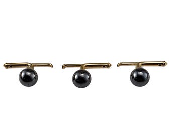 14k Yellow Gold Set of 3 Hematite Tuxedo Studs #22440