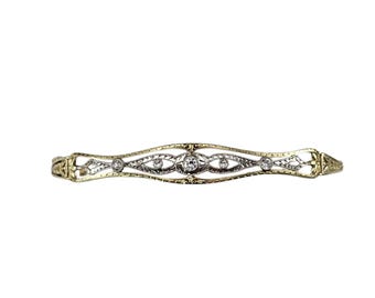 14k Yellow and White Gold and Diamond Filigree Bangle Bracelet #24897