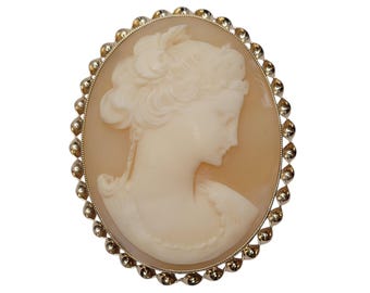 10k Yellow Gold Cameo Pendant Brooch #26703